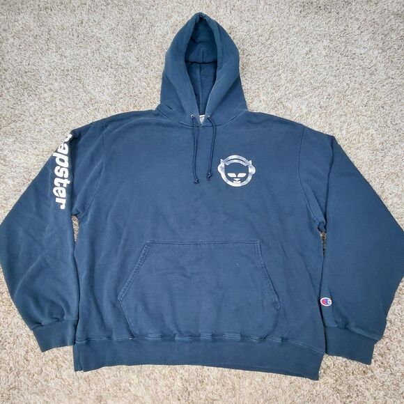Vintage Champion Napster Hoodie Sweatshirt Pullover Mens XL Music Navy Blue Y2K
